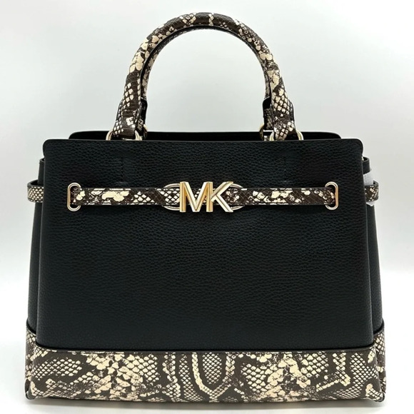 Michael Kors Reed Large Leather Belted Satchel Crossbody Bag Snakeskin - Picture 1 of 13